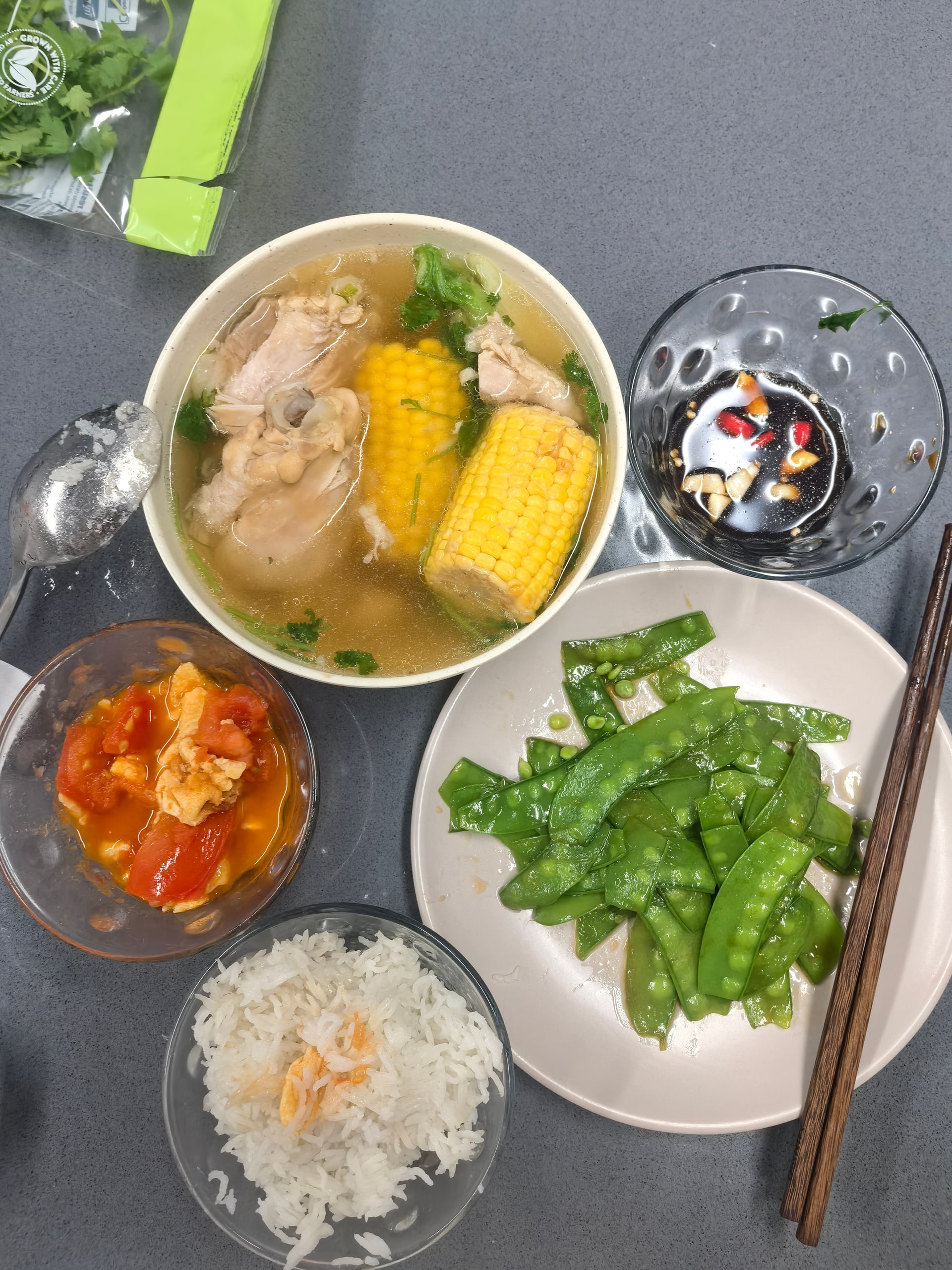 Home cooking — Chicken corn soup spread